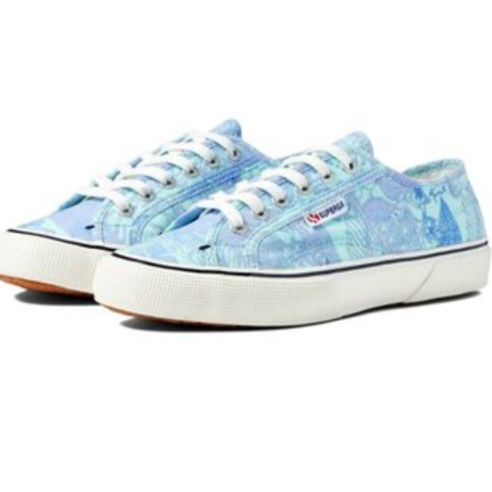 Superga Blue Tropical Lace-Up Sneaker New in Box Size 38